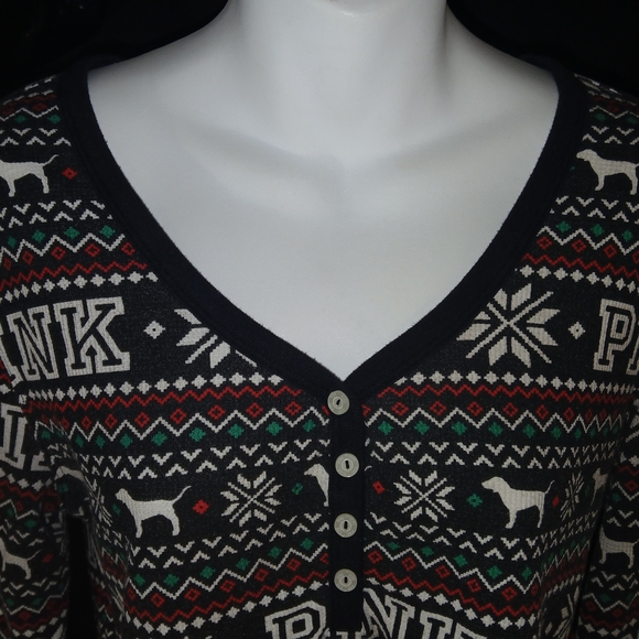 PINK VS Thermal Holiday Themed Long Sleeve Top - Picture 3 of 5